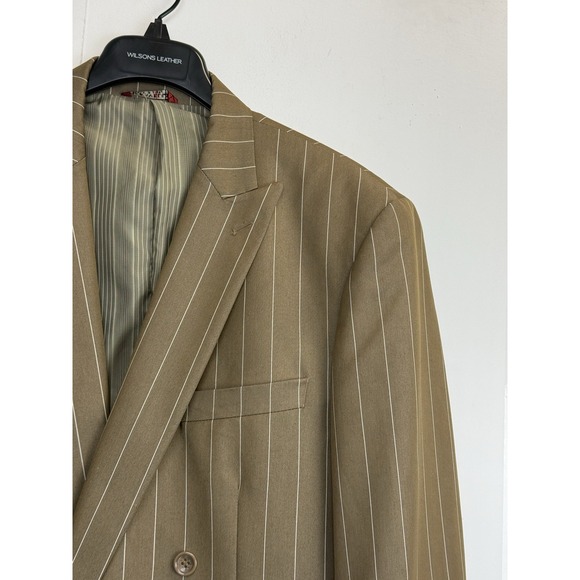 Caravelli Brown Pinstripe Mens 42R Blazer Suit Jacket Double Breasted - Picture 2 of 10